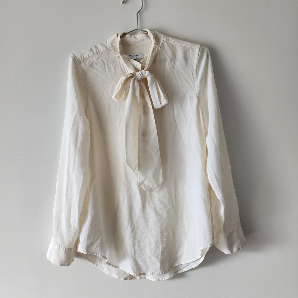 Equipment Femme Blouse Womens Small Cream 100% Silk Tie Neck Luxury Professional